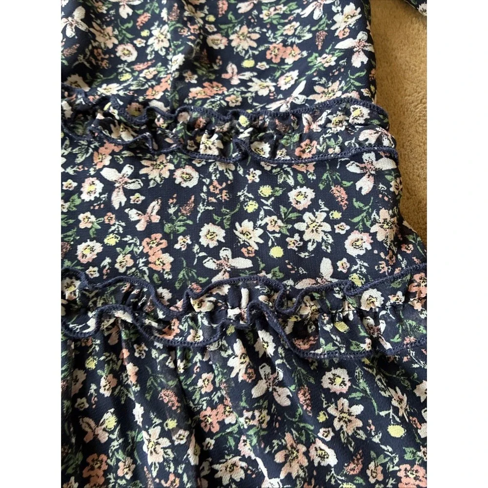 Women's Dress Size 8 Navy Floral Print Tiered Ruffles Cottagecore Romantic‎ Boho